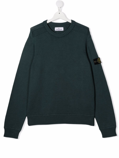 Stone Island Junior Teen Logo Patch Knit Jumper In Blue