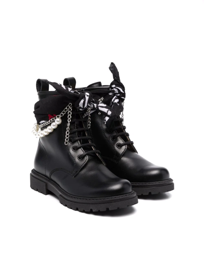 Florens Kids' Embellished Leather Ankle Boots In Black