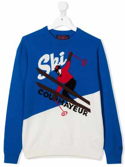 Mc2 Saint Barth Teen Ski Intarsia-knit Jumper In Blue