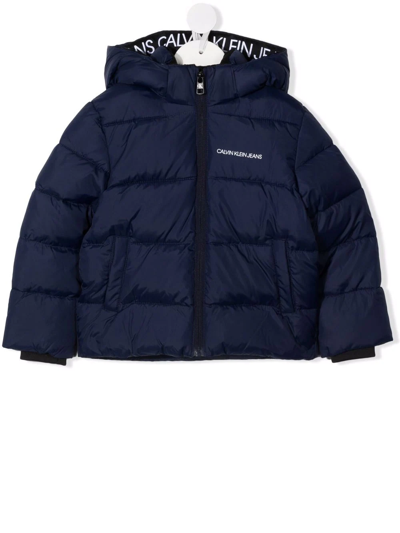 Calvin Klein Kids' Chest Logo-print Padded Jacket In Blue