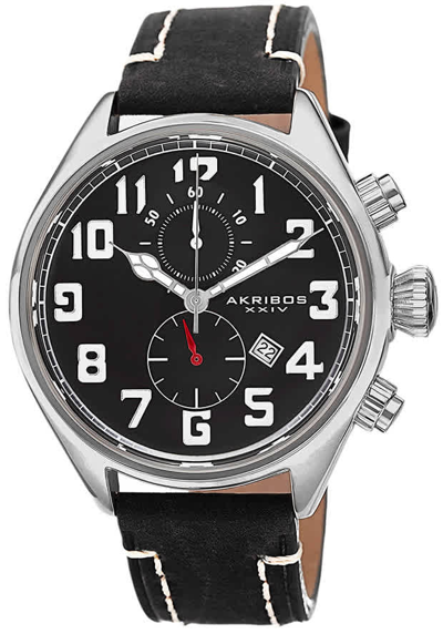 Akribos Xxiv Essential Chronograph Black Dial Stainless Steel Mens Watch Ak706ssb In Black,silver Tone