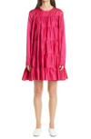 Merlette Soliman Embroidered Long Sleeve Cotton & Silk Babydoll Dress In Shocking Pink/ Pink Emb Beads