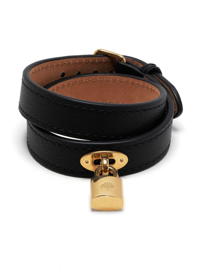 Mulberry Bayswater Padlock Leather Wrap Bracelet In Black