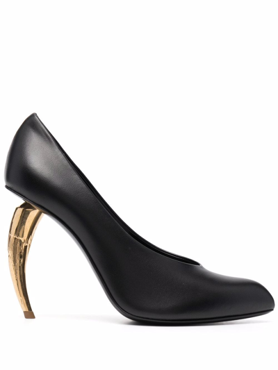 Roberto Cavalli Tiger Tooth Pointed-toe Leather Pumps In Black