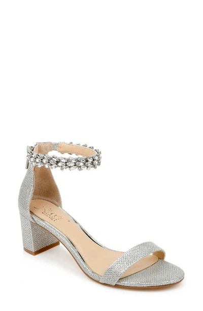 Jewel Badgley Mischka Bradley Ankle Strap Sandal In Silver Woven Glitter