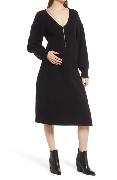 Emilia George Eva Long Sleeve Merino Wool Blend Maternity Sweater Dress In Black