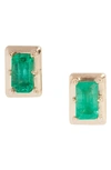 Anzie Classique Mélia Carré Stud Earrings | Gemstones/yellow Gold In Green Gold