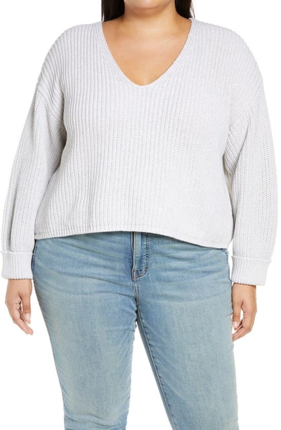 French Connection Mozart Cotton V-neck Sweater In Dove Grey