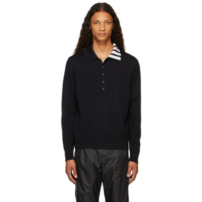 Thom Browne Navy 4-bar Button-up Sweater In 415 Navy