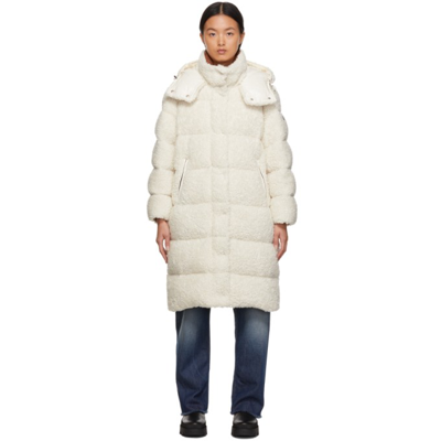 Moncler Hainardia Faux-fur Removable Hood Long Down Quilted Jacket In White