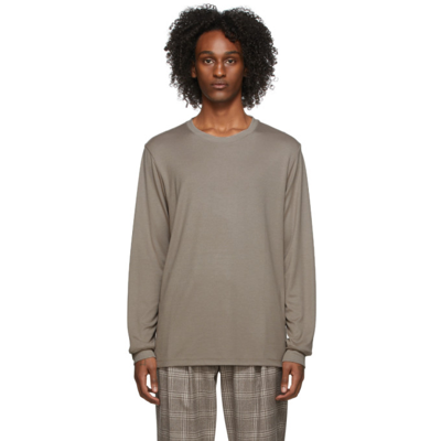 Theory Taupe Modal Essential Long Sleeve T-shirt In Fossil Melange