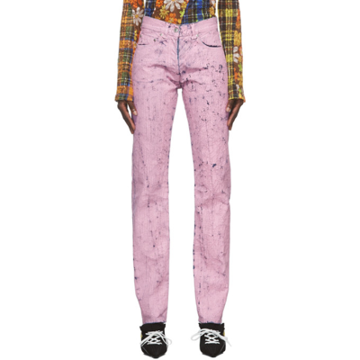Msgm Pink Crackle Denim Jeans In 12 Pink