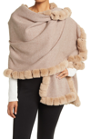 La Fiorentina Faux Fur Trim Wrap Scarf In Oatmeal