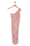 Love By Design Sequin One Shoulder Midi Dress In Rose Gold