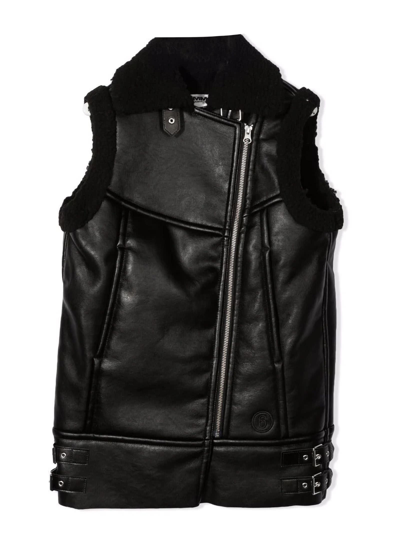 Maison Margiela Kids' Black Biker Gilet In Nero