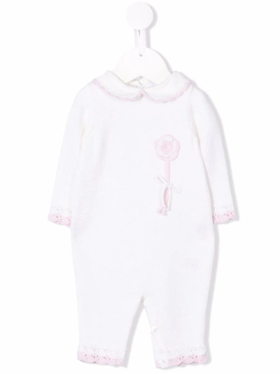 Siola Babies' Floral-appliqué Merino Romper In Neutrals