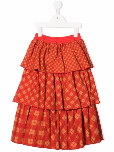 Jelly Mallow Kids' Geometric-print Ruffled Skirt In Red