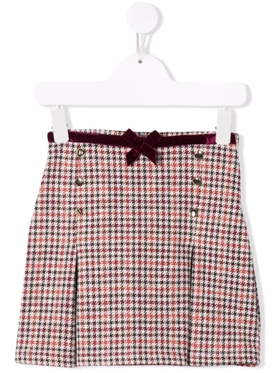 La Stupenderia Kids' Houndstooth-print Bow-detailed Skirt In Neutrals