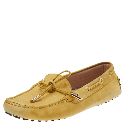 Pre-owned Tod's Yellow Leather Gommino Slip On Loafers Size 38