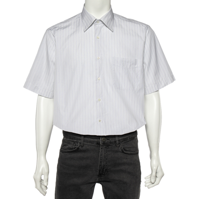 Pre-owned Balmain White Striped Cotton Short Sleeve Shirt L