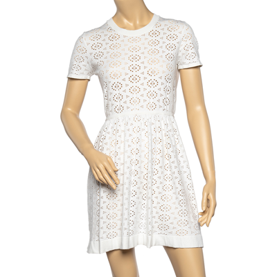 Pre-owned See By Chloé White Perforated Knit Flared Dress L