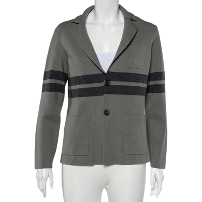 Pre-owned Giorgio Armani Grey Wool Stripe Detailed Button Front Cardigan Xl