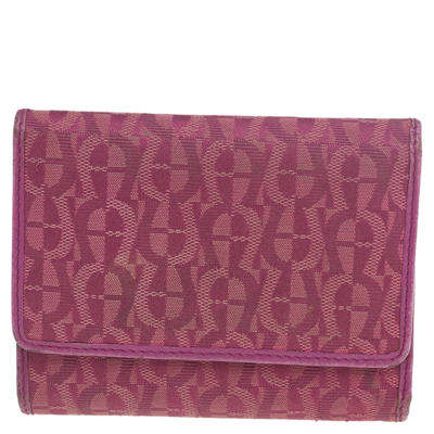 Pre-owned Aigner Magenta Signature Canvas And Leather Trifold Wallet In Pink