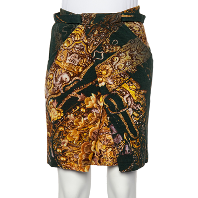 Pre-owned Class By Roberto Cavalli Green Printed Knit Draped Short Skirt S