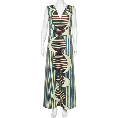 Pre-owned Marni Multicolor Printed Knit Plunge Neck Sleeveless Maxi Dress M