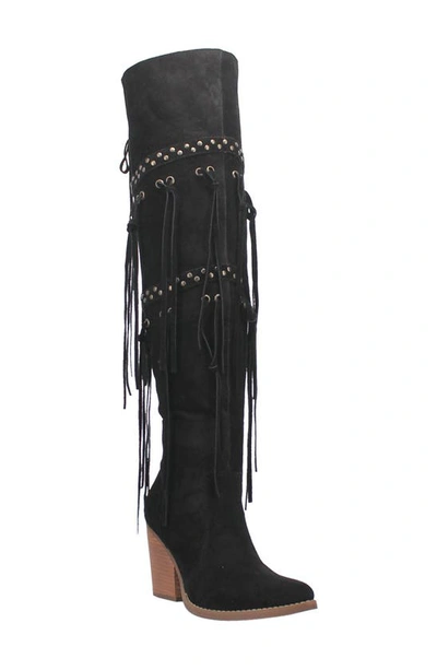 Dingo Witchy Woman Fringe Over The Knee Boot In Black