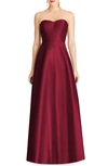 ALFRED SUNG STRAPLESS SATIN A-LINE GOWN,D748