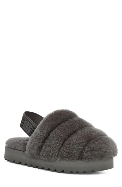 Ugg Super Fluff Genuine Shearling Slingback Slipper In Charcoal