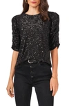 Vince Camuto Puff Sleeve Sequin Blouse In Rich Black