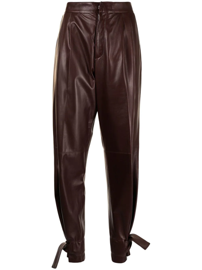 Jil Sander Tapered Leather Trousers In Brown