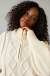 Urban Outfitters Uo Lizzie Cable Knit Half-zip Sweater In Cream