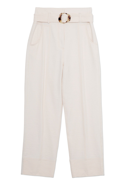 Gabrielle Textured Cotton Tailoring Cropped Tapered Pant Gabrielle Tapered Pant In Parchment