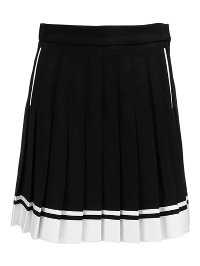 Balmain Pleated Two-tone Crepe Mini Skirt In Black