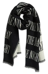 Allsaints Varsity Woven Wool Blend Scarf In Black