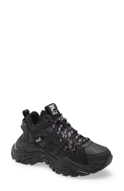 Fila Cage Mid Mixed Media Trainer In Black / Black / Black