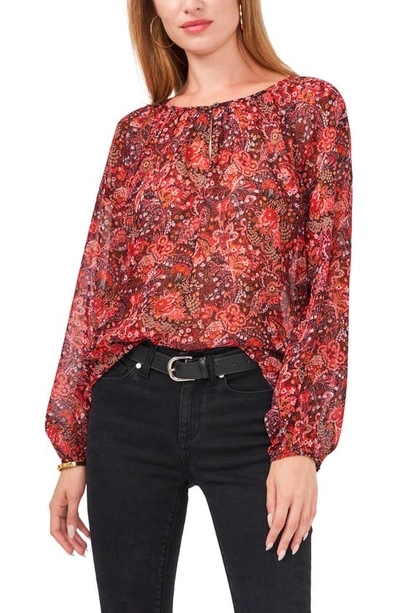 Vince Camuto Keyhole Front Paisley Blouse In Rich Black