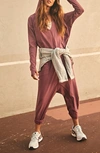 Free People Fp Movement Hot Shot Long Sleeve Stretch Cotton Jumpsuit In Cherry Pie