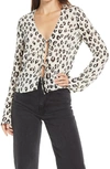 Reformation Romance Leopard Print Tie Front Top In Snow Leopard