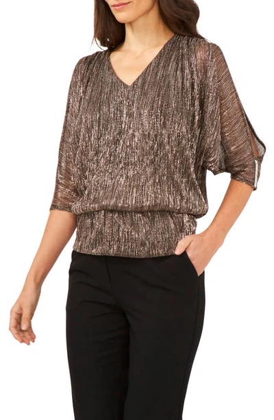Chaus Metallic Split Sleeve Top In Black/ Copper