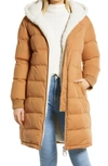 Avec Les Filles Hooded Puffer Coat With Faux Shearling Lining In Caramel/ Cream Combo