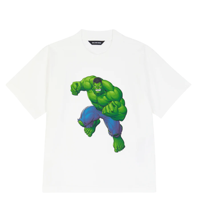 Balenciaga Kids' Hulk© Cotton T-shirt In Off White/green