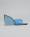 Amina Muaddi Lupita Glass Square-toe Pvc Wedge Sandals In Blue
