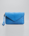 Maria Oliver Crocodile Pouch Wristlet Clutch Bag With Crossbody Strap In Blue Bl