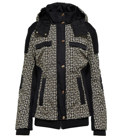 Balmain X Rossignol Monogram Print Hooded Ski Jacket In Ivorie Noir