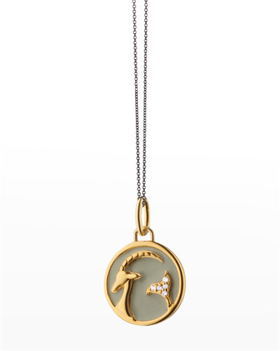 Monica Rich Kosann Capricorn Horoscope Charm Necklace In Gray Enamel And Sapphires In Silver