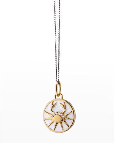 Monica Rich Kosann Cancer Horoscope Charm Necklace In White Enamel And Sapphires In Silver